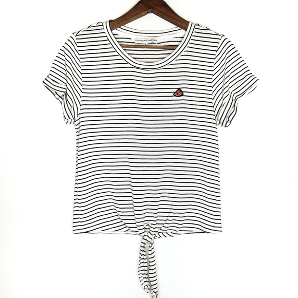 cupcakes & cashmere | Striped Tie-Front Tee Medium - Picture 2 of 6